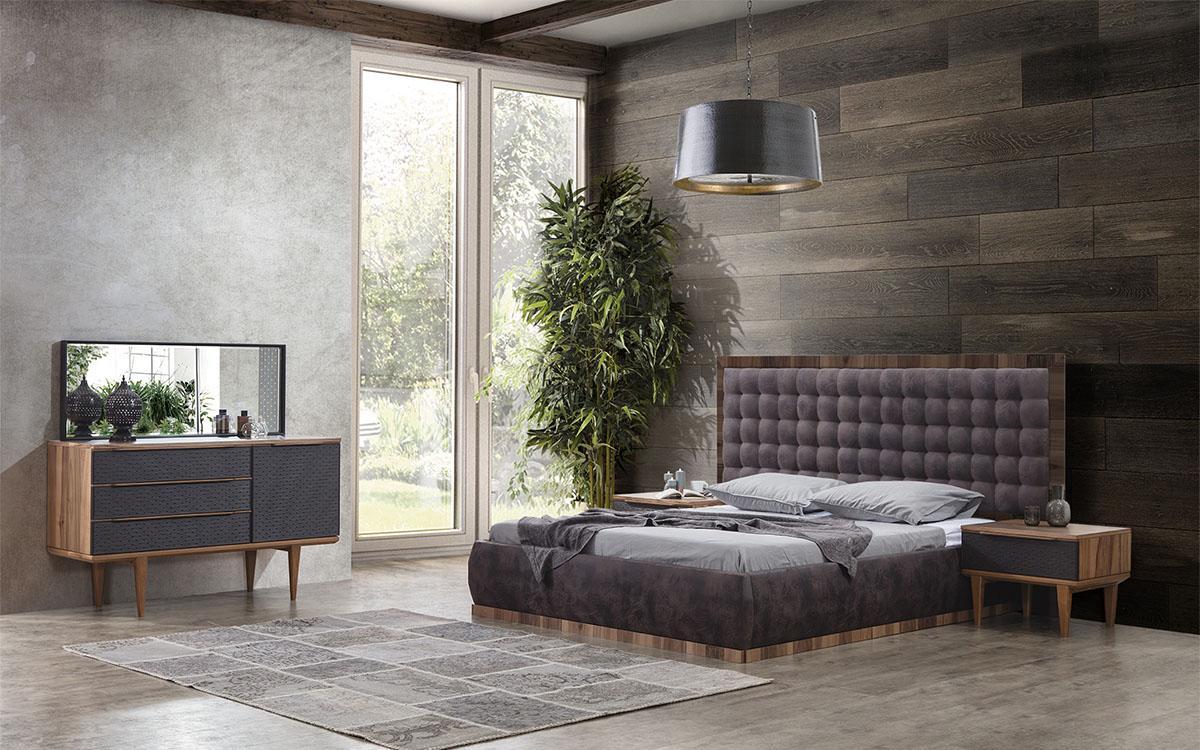 Bett + 2x Nachttische + Kommode + Spiegel Design Möbel 5tlg Schlafzimmer Set