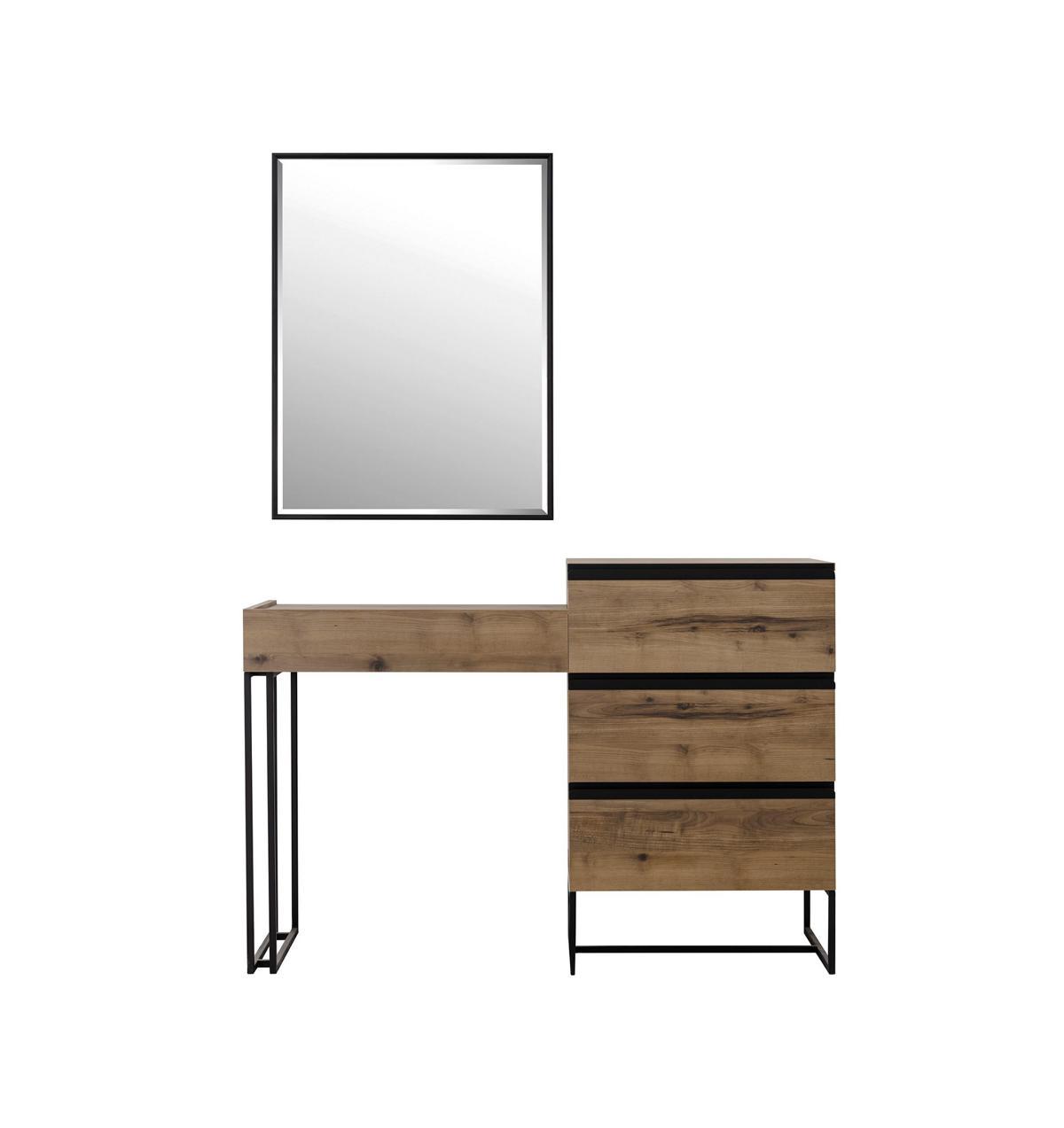 Frisiertisch Schminktisch Konsoletisch Kommode Spiegel Set 2tlg Braun