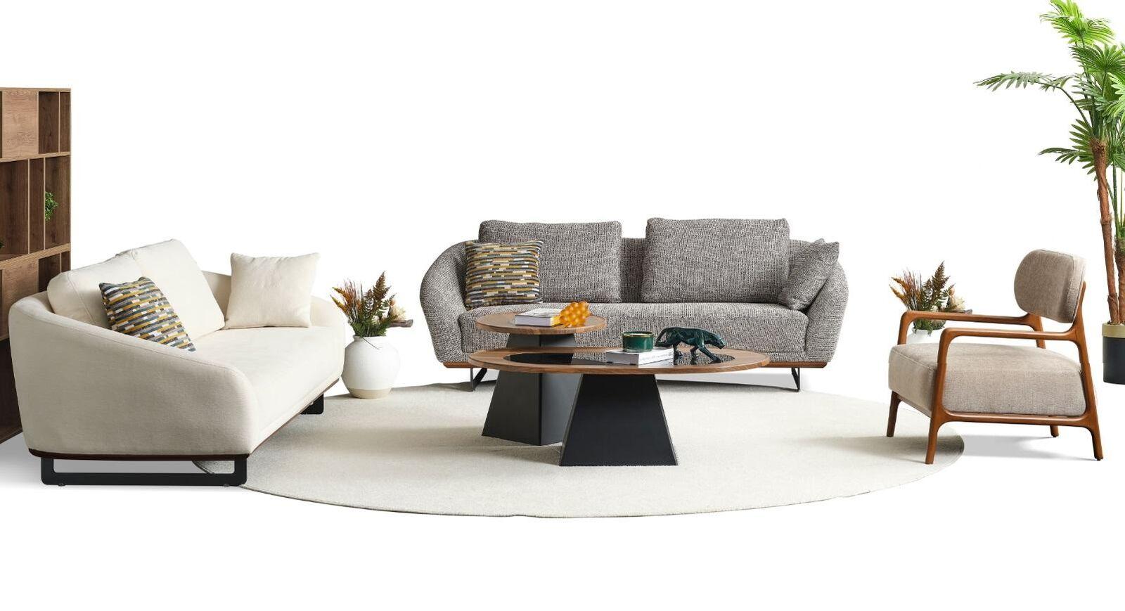 Luxus Villen Möbel Graue Chesterfield Sofagarnitur Stoffcouchen Textil 4+3+1