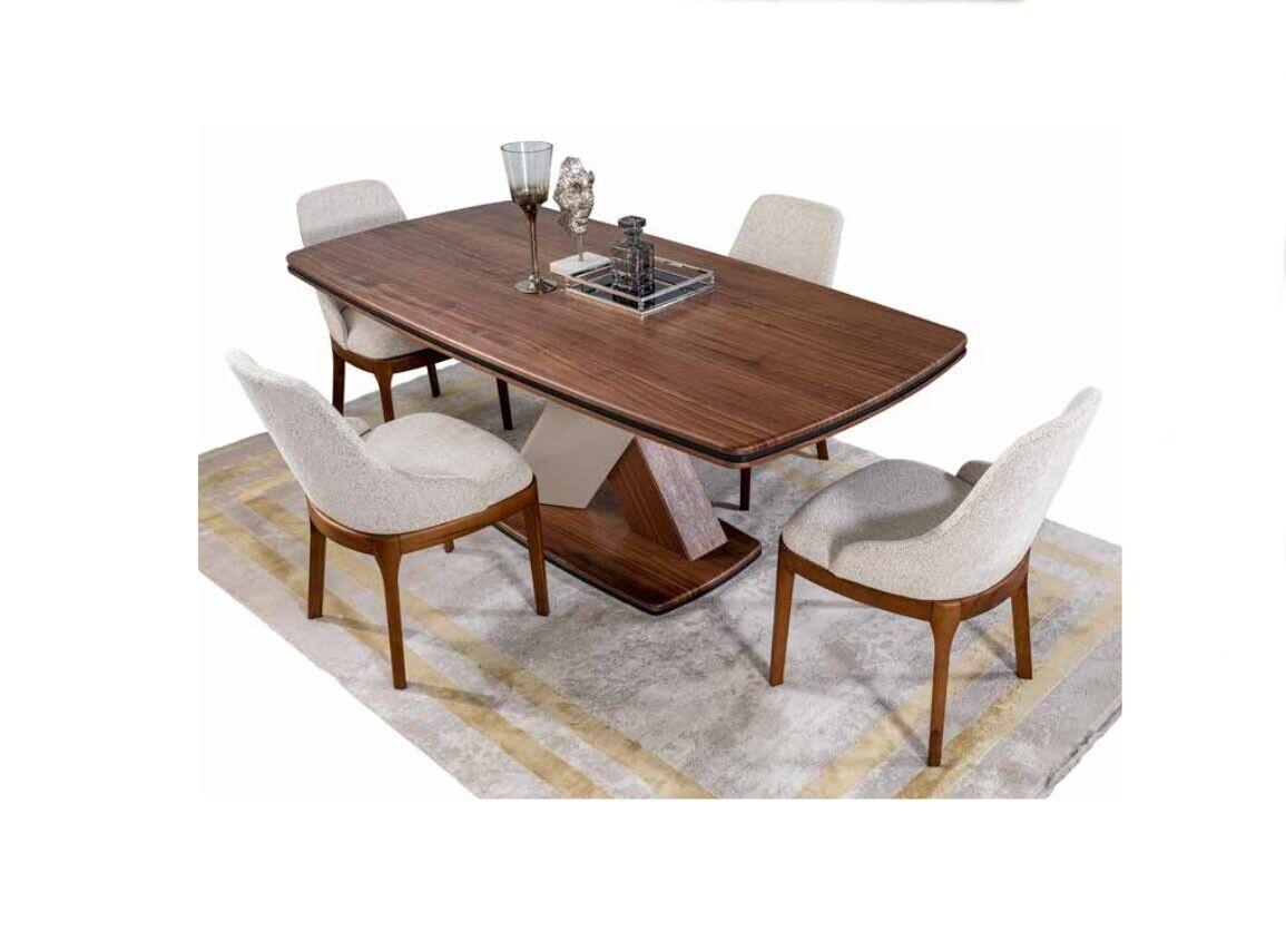 Braun-Graue Esszimmer Garnitur Luxus Esstisch 4x Stühle Essgruppe Set