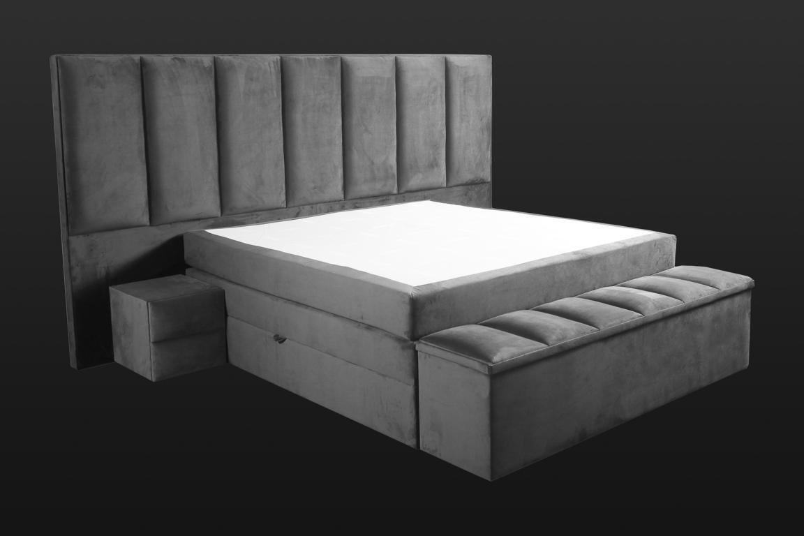 Graues Doppelbett+2x Nachttische klassisches Schlafzimmermöbel Design