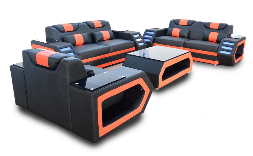 Designer Sofagarnitur Sofa Polster Set 3+2+1 Ledersofa Beleuchtet Leder