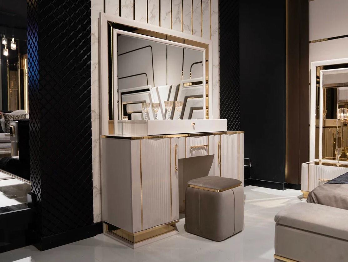 Schlafzimmer Set Schminktisch mit Spiegel Hocker Design Luxus 2tlg