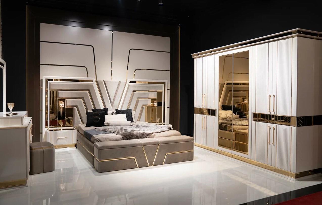Schlafzimmer Set Bett 2xNachttische Kleiderschrank 7tlg Design Luxus