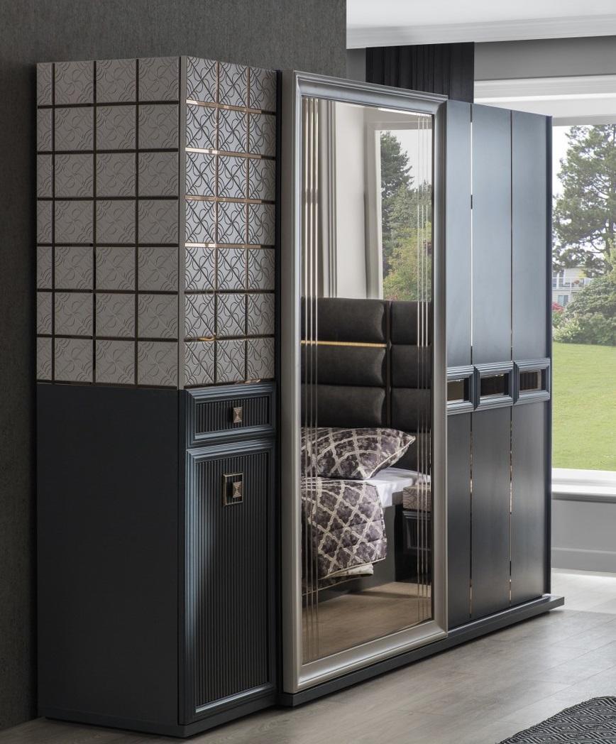 Moderne Schrank Kleiderschrank Schlafzimmer Schränke Grau Holz Spiegel