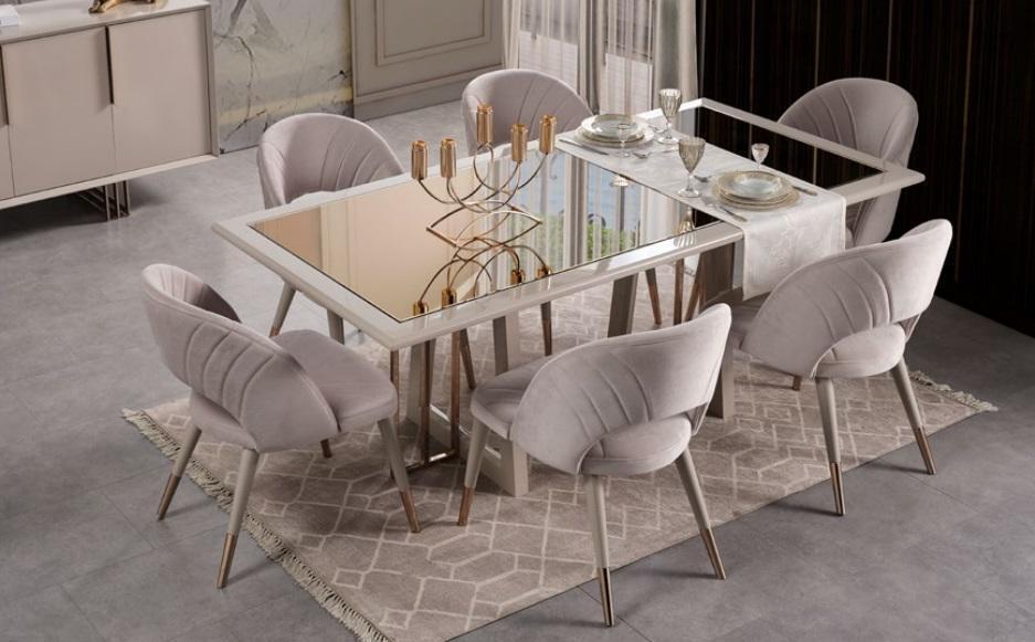 Esszimmermöbel Set Esszimmer Garnitur 7tlg Esstisch Stühle Beige Holz