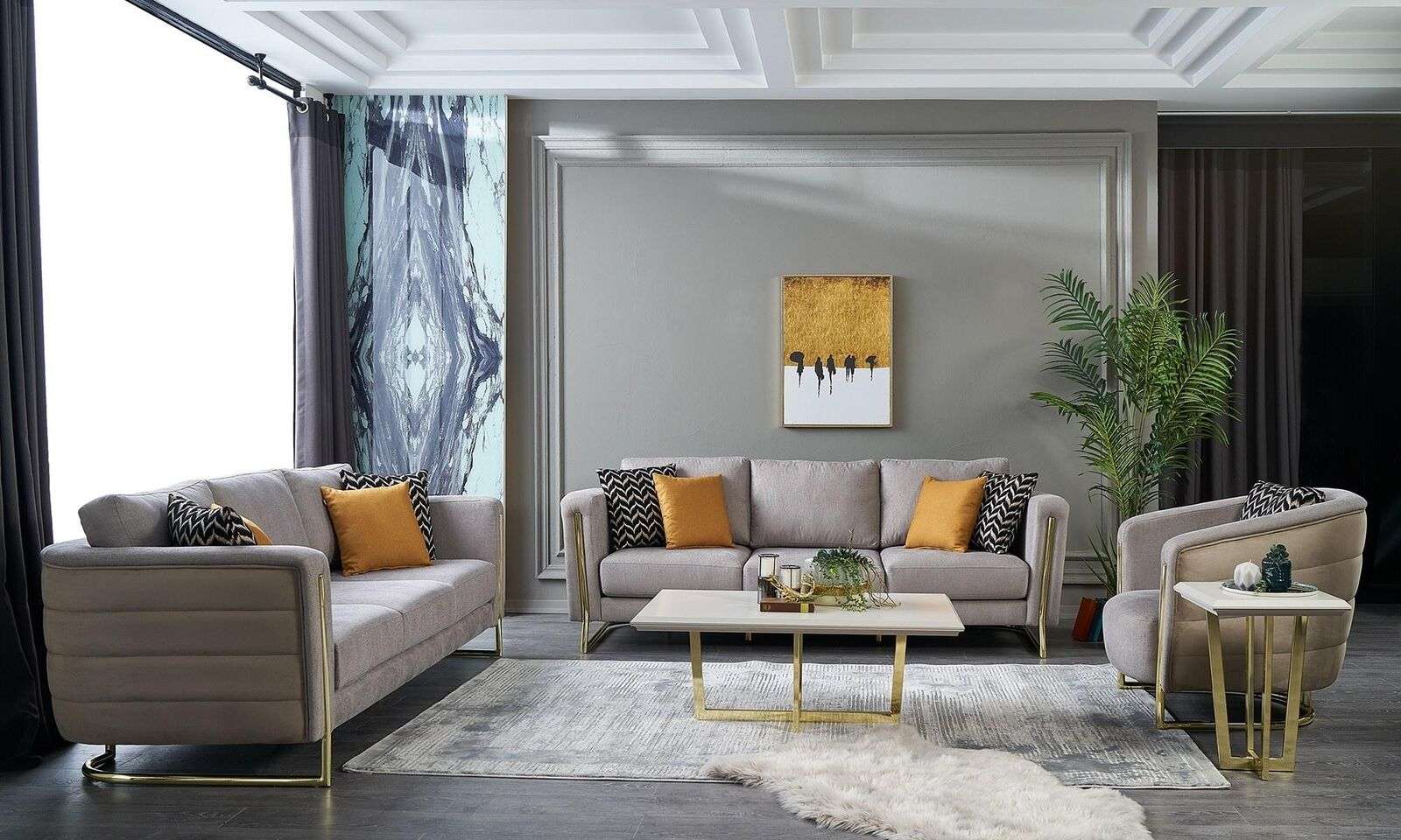 Couchgarnitur Stoffsofa Sofagarnitur Polstersofa Grau Modern Set 3tlg