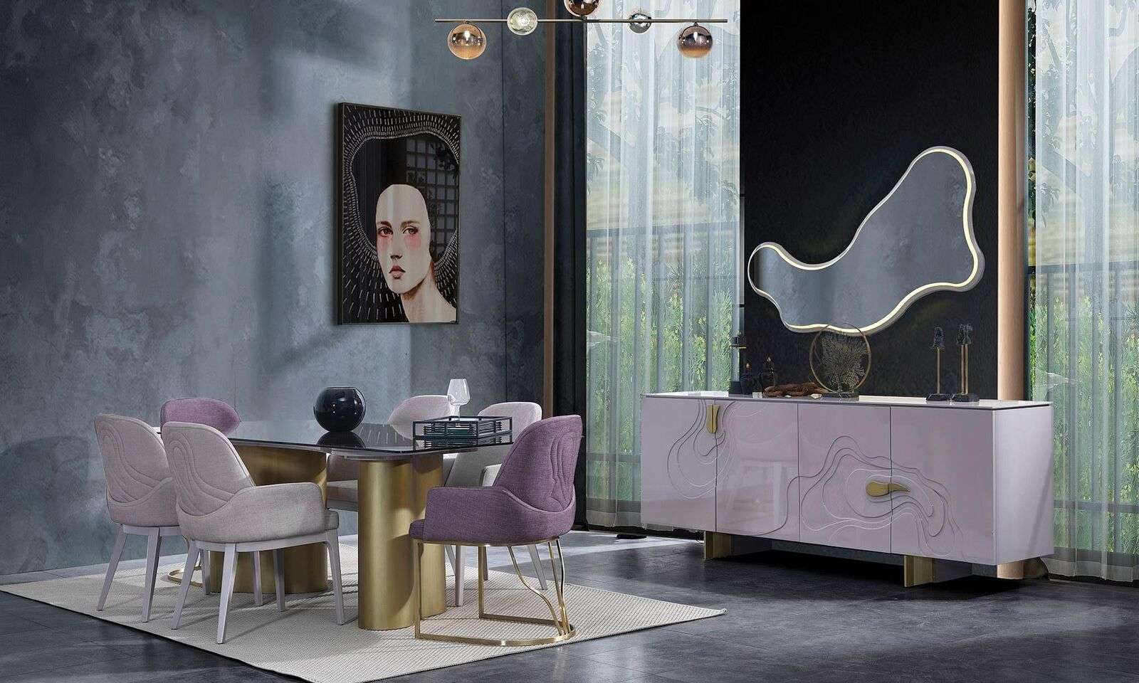 Essecke Esszimmermöbel Essgruppe Esstisch Set Esszimmer 9tlg Rosa Holz