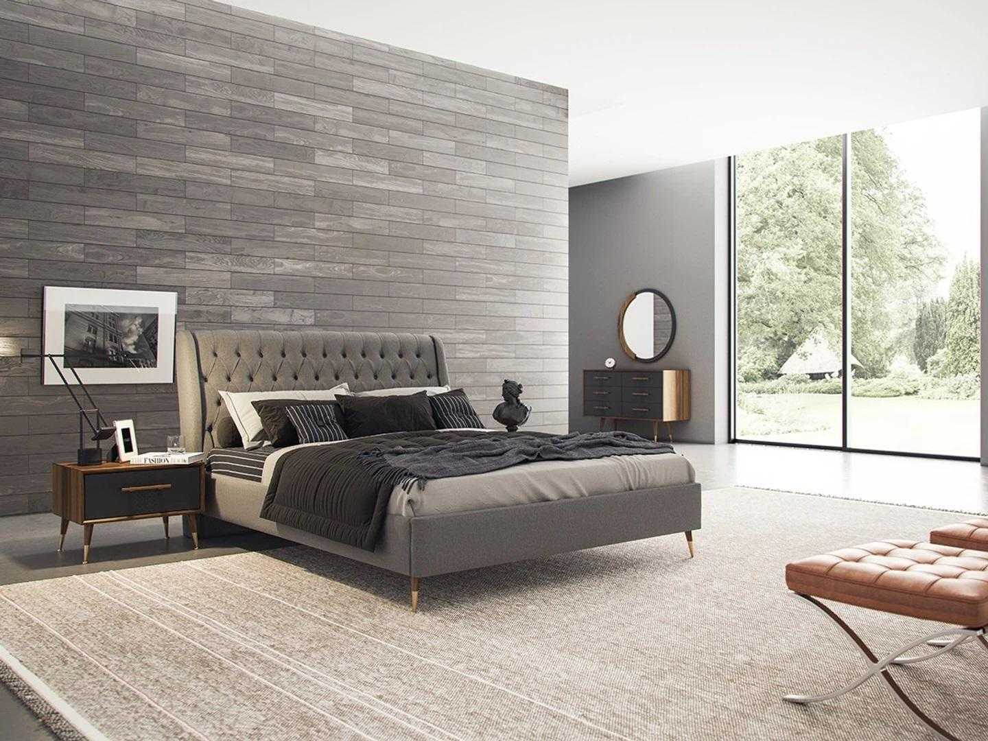 Design Schlafzimmer Komplett 5tlg Bett 2x Nachttische Kommode mit Spiegel