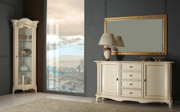 Wohnzimmer Vitrine Kommode Italien Spiegel Classic Set 3-teilig weiß; neu