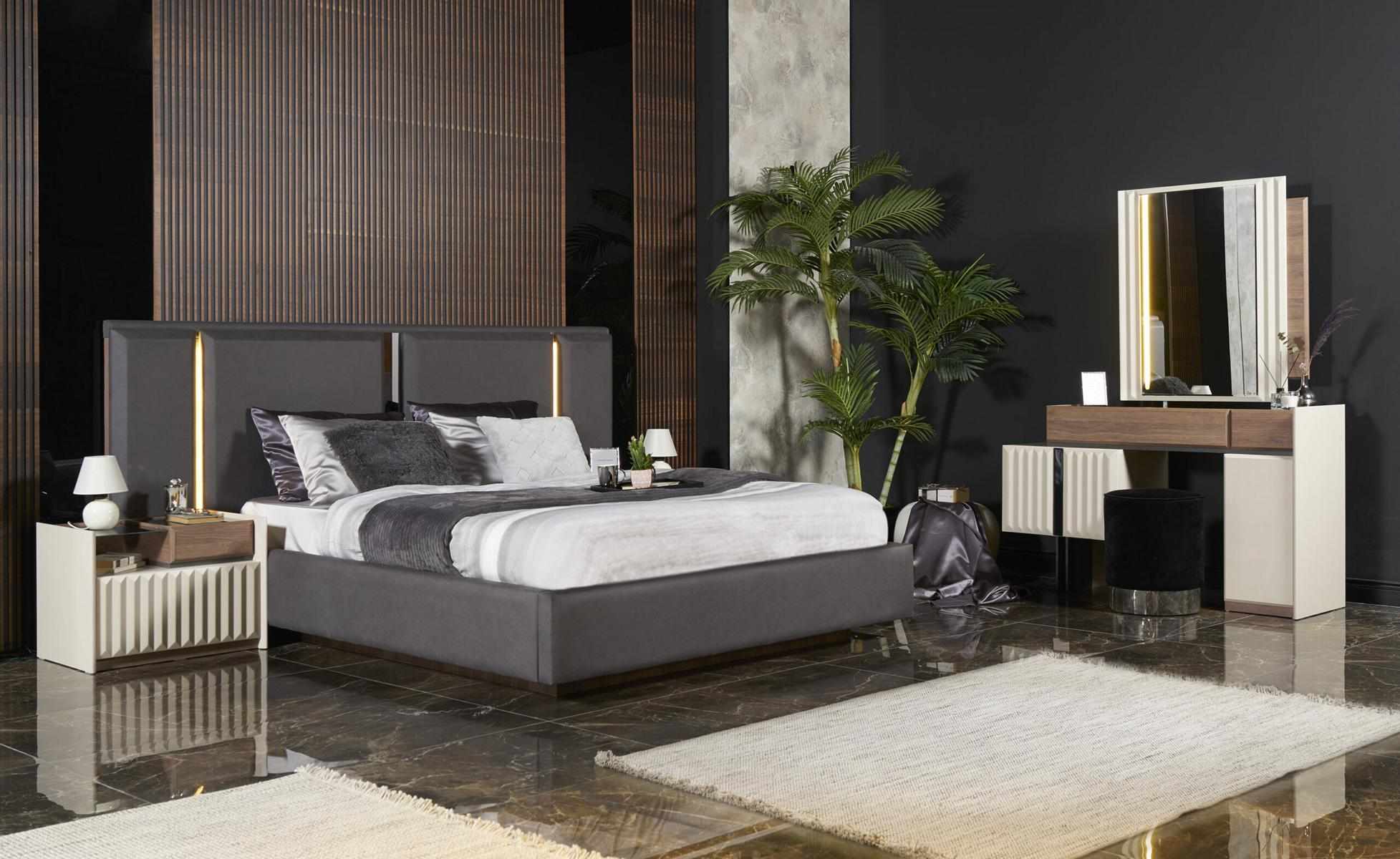 Komplett Schlafzimmer Möbel Set Bett 2x Nachttisch Schminktisch Spiegel