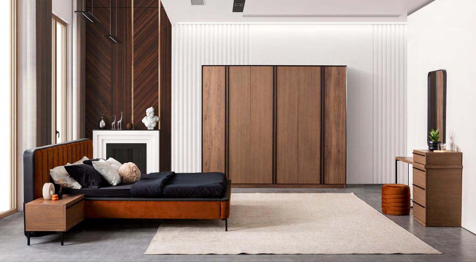 Schlafzimmer Komplettes Bett 2x Nachttische Kleiderschrank Kommode Spiegel