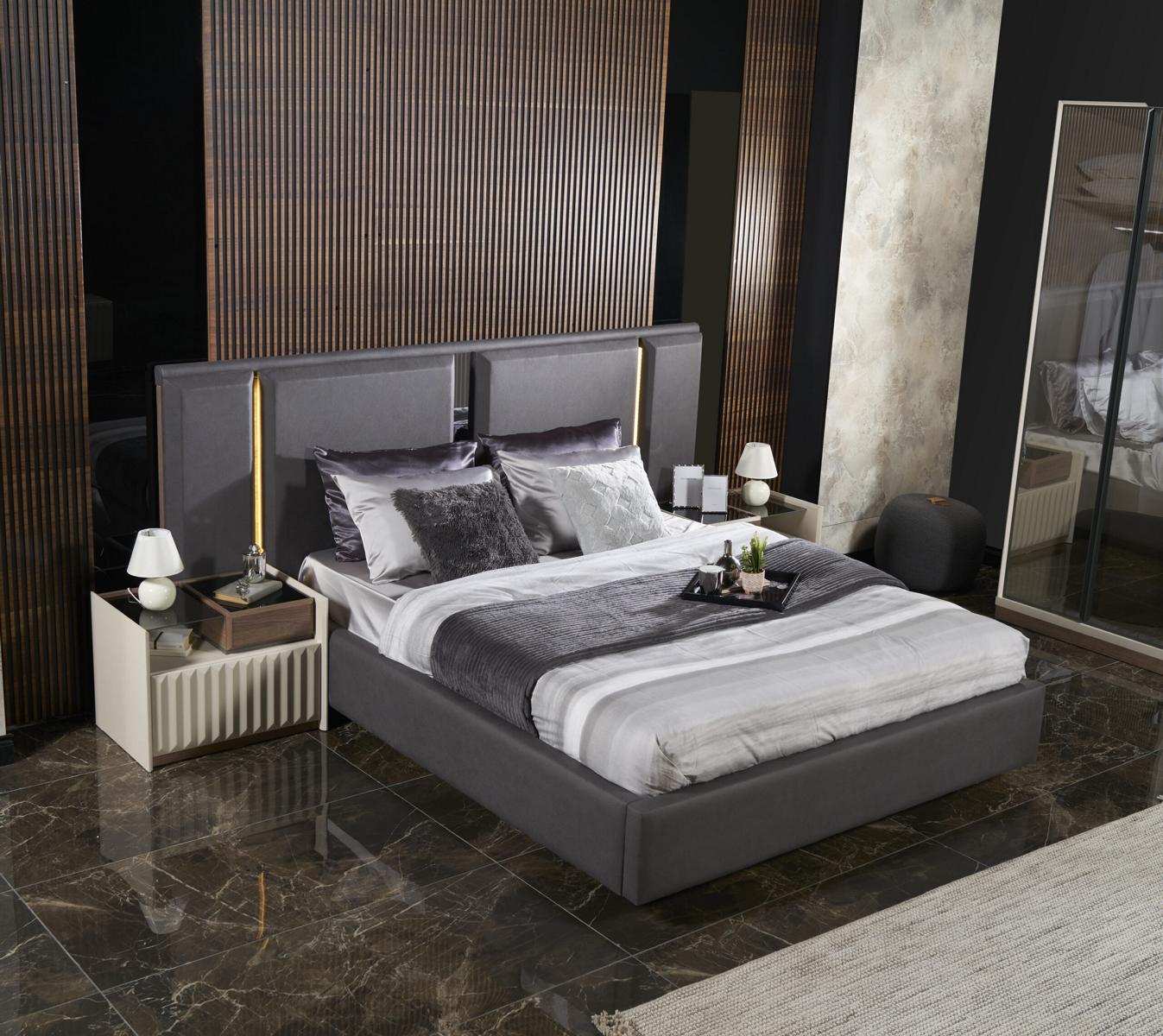 Modern Komplett Schlafzimmer Möbel Set Bett 2x Nachttisch Kleiderschrank 4tlg