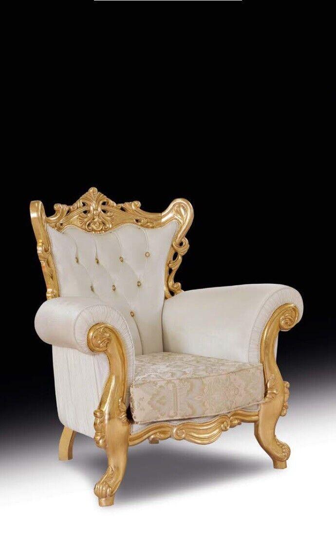 Chesterfield Sessel Weiß Couch 1 Sitzer Holz Textil Couchen Polster Neu