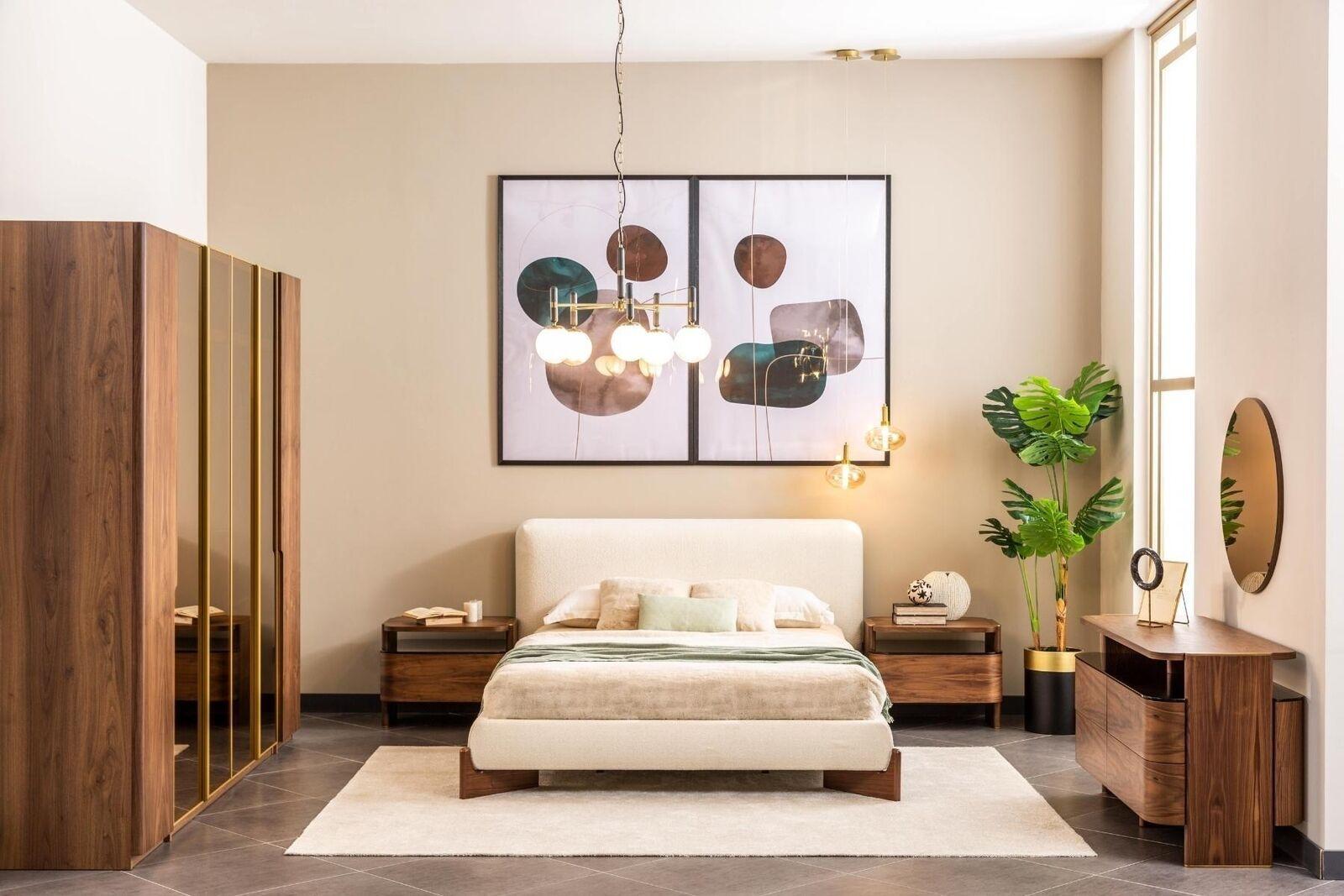 Großes Komplette Doppelbett Bett Nachttische Schranke Set 6tlg Braun