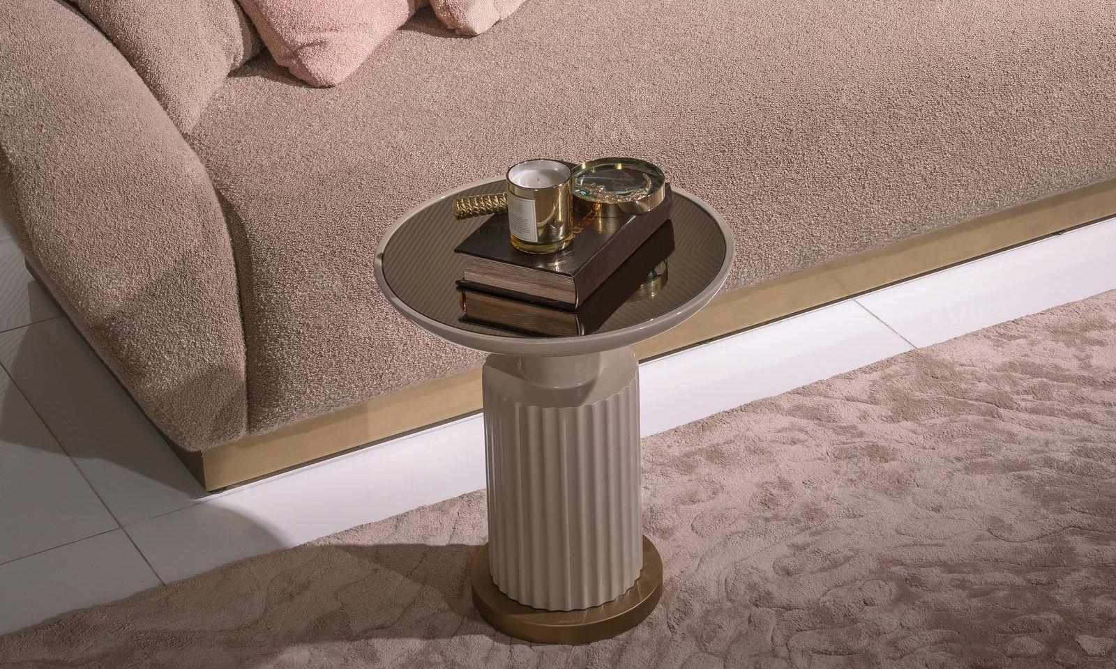 Beistelltisch Kaffeetisch Sofatisch Couchtisch Beige Wohnzimmer Glas