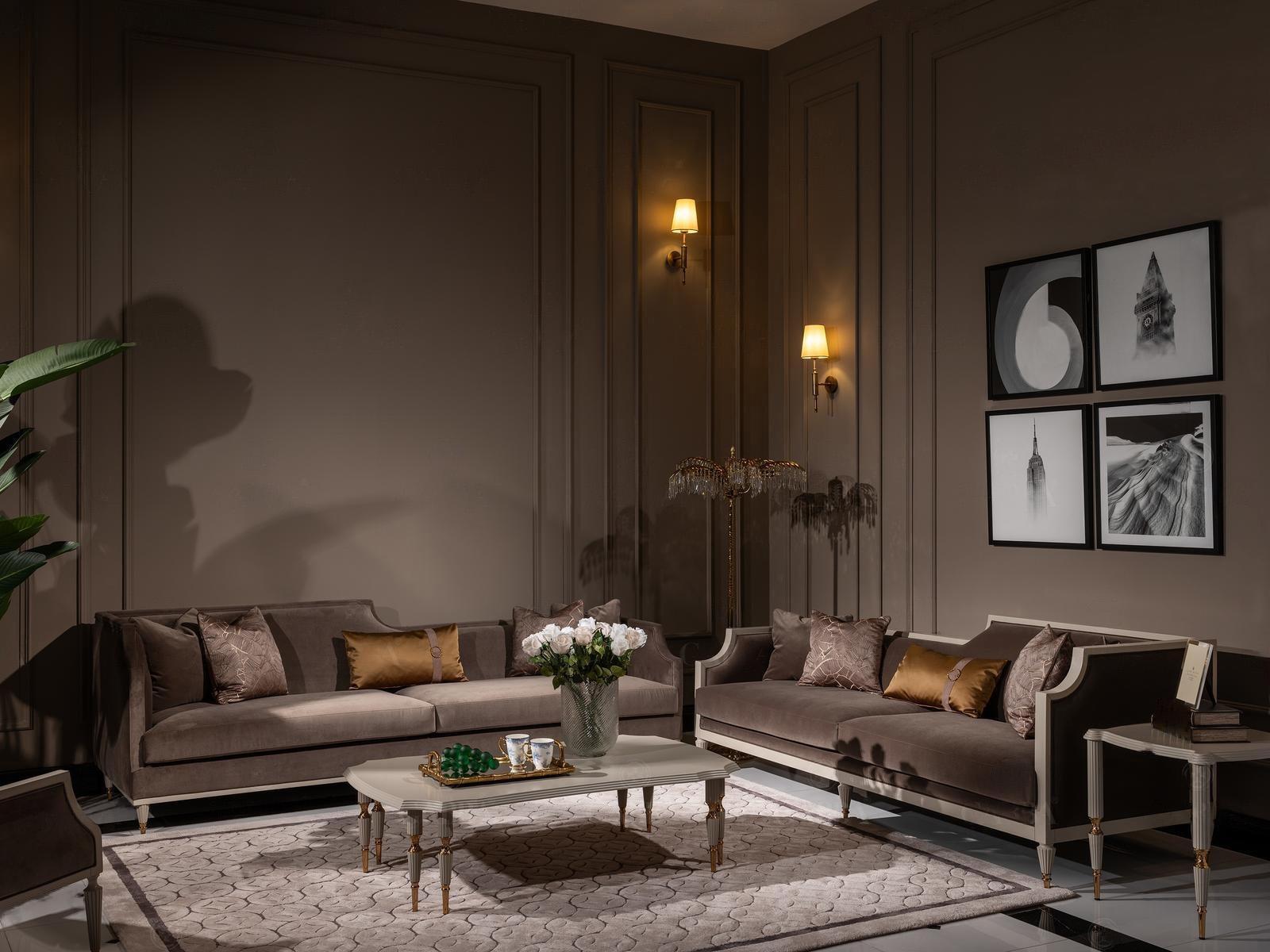 Viersitzer Sofagarnitur 4 Sitz Sofa Stoffsofa Polstersofa Braun Set