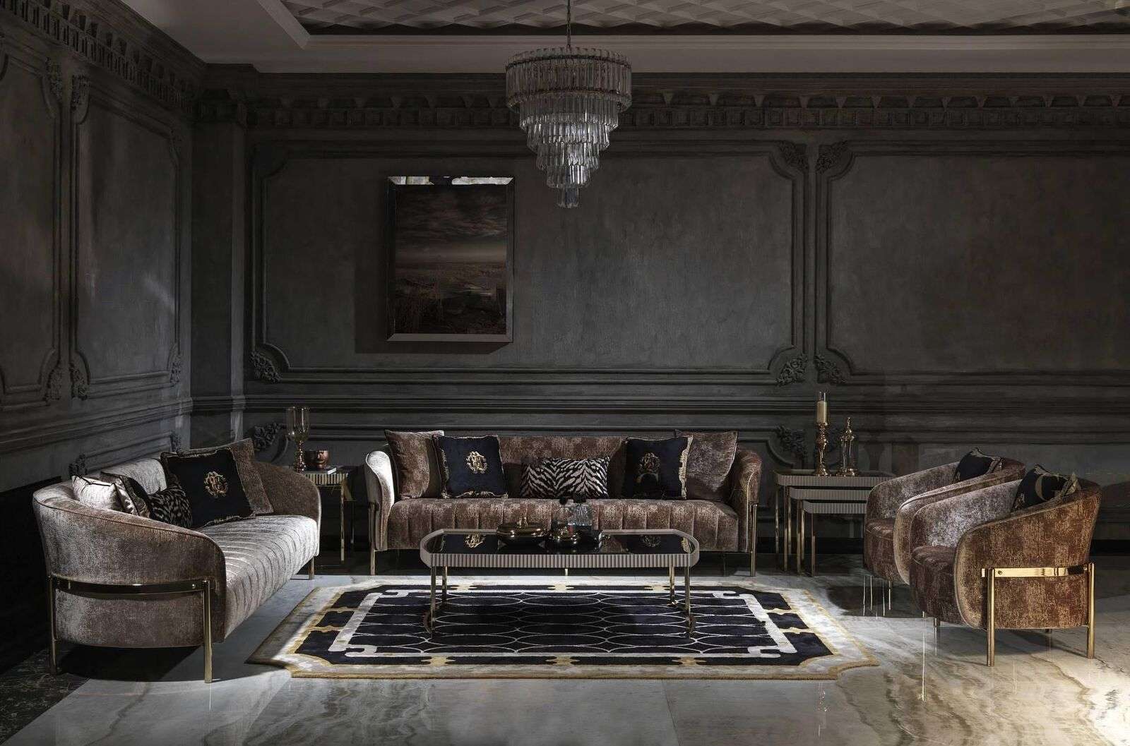 Sofagarnitur Dreisitzer Sessel Beige Stoffsofa Polstersofa Sofa Modern