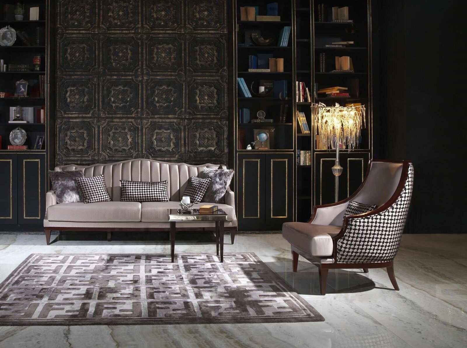 Sofagarnitur Viersitzer Sessel Stoffsofa Grau Polster 4 Sitzer Set