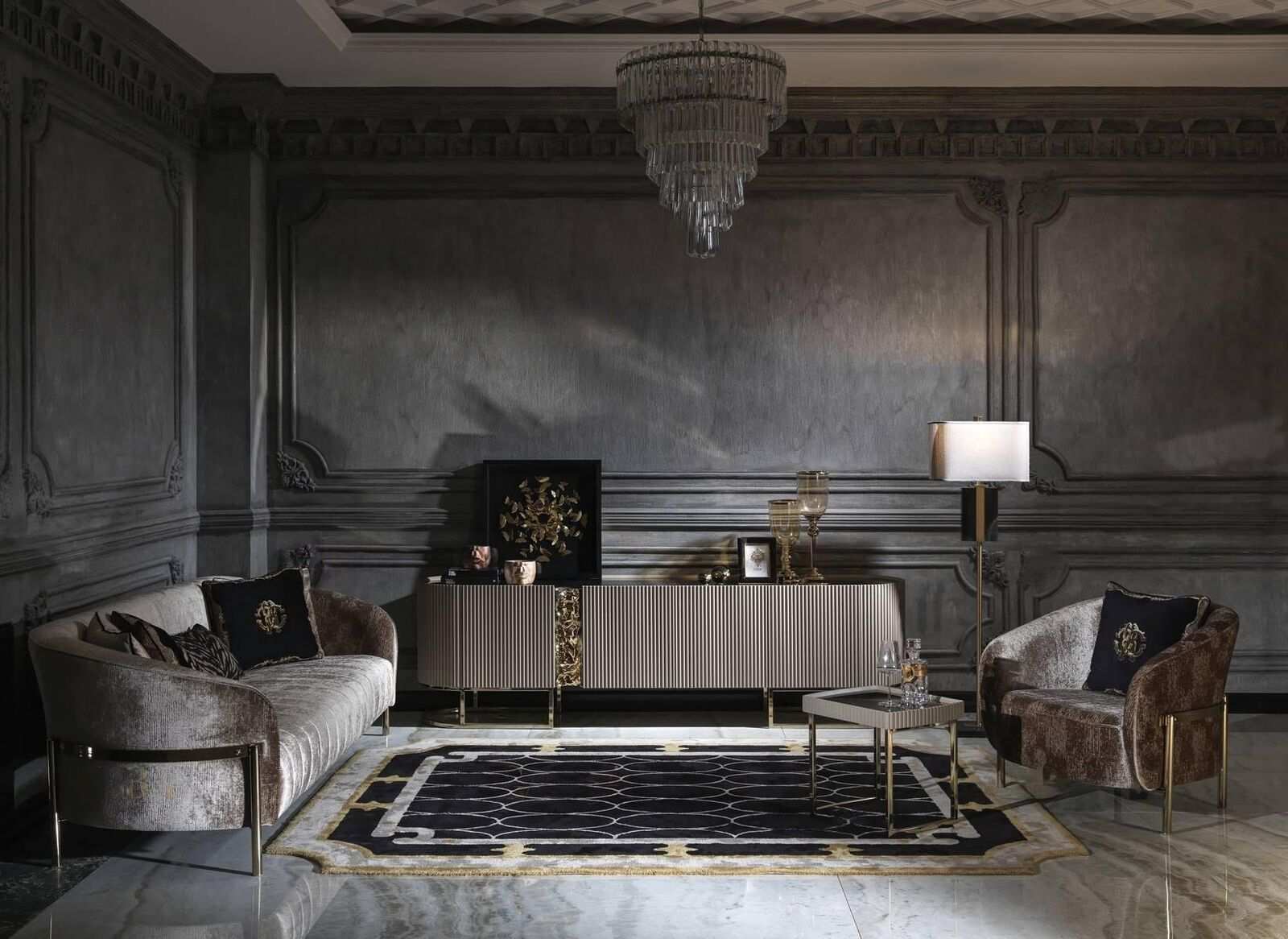 Sofagarnitur Dreisitzer Sessel Beige Stoffsofa RTV Beistelltisch 4tlg