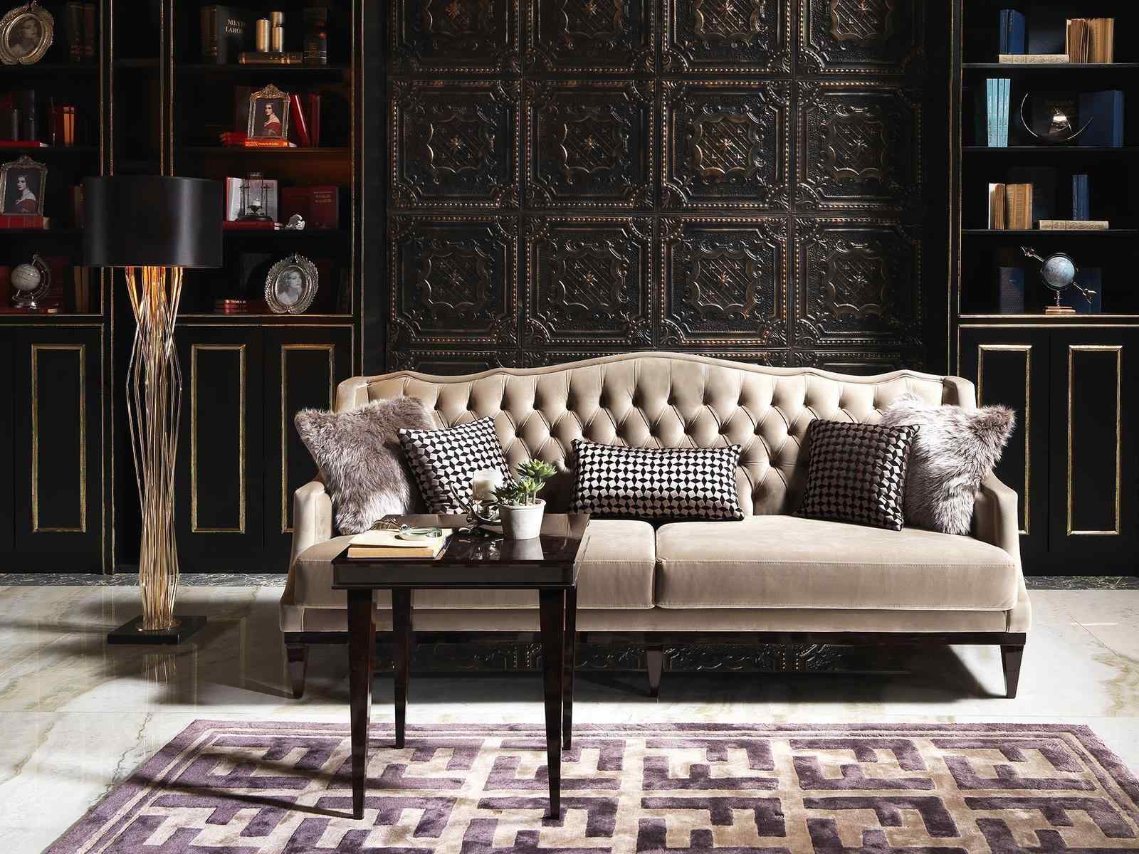 Garnitur Sofa 3 Sitzer Beistelltisch Chesterfield Polstersofa Grau
