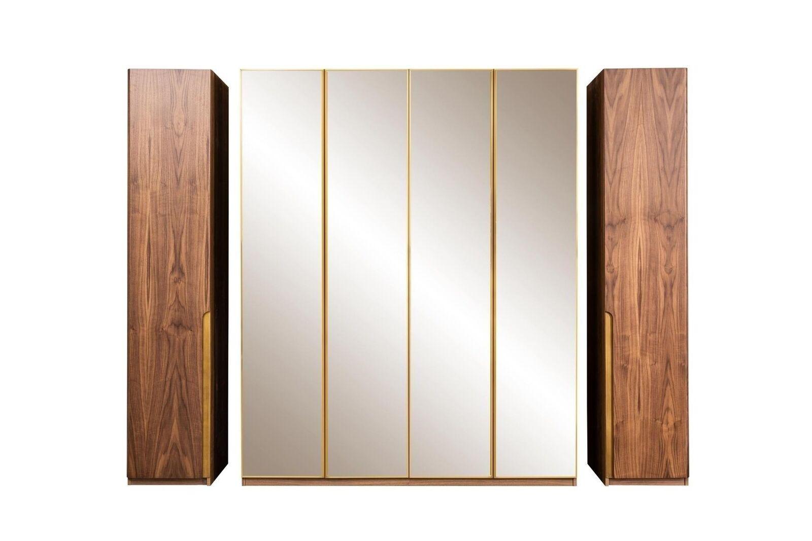 Holzschrank Spiegel Kleiderschrank Garderobenschrank Schrank Braun