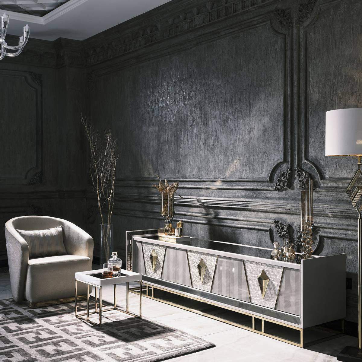 Komplette Wohnzimmer Sessel Beistelltisch Set 3tlg Grau RTV Lowboard