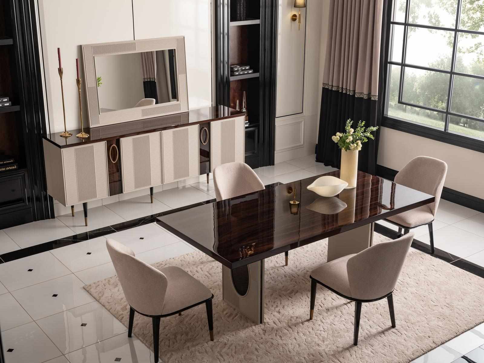 Essecke Esszimmer Essgruppe Luxus Esstisch Stühle Beige Holz Set 7tlg