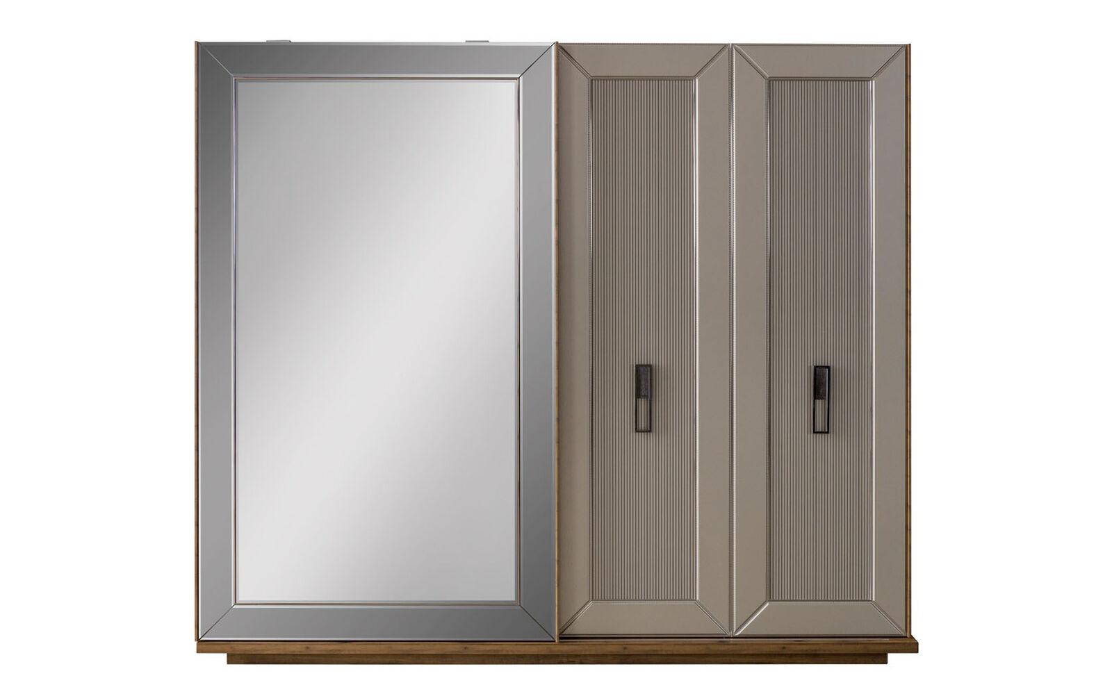 Kleiderschrank Garderobenschrank Schrank Spiegel Holzschrank Beige