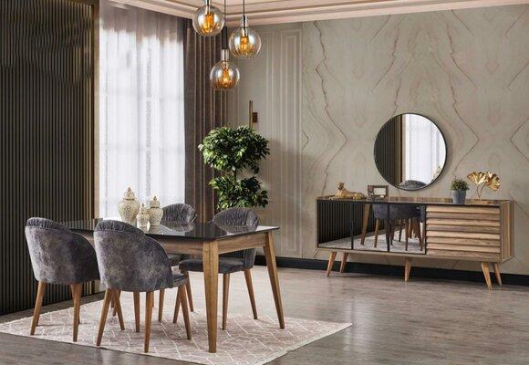 Komplette Braune Esszimmer Garnitur Esstisch 4x Stühle Sideboard 7tlg