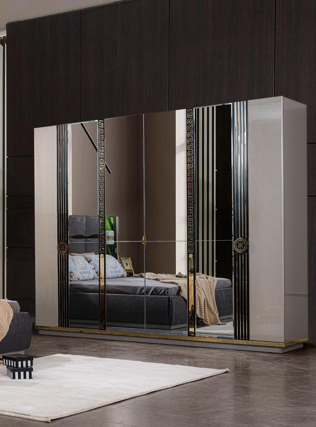Garderobenschrank Kleiderschrank Moderne Holzschrank mit Spiegel Grau