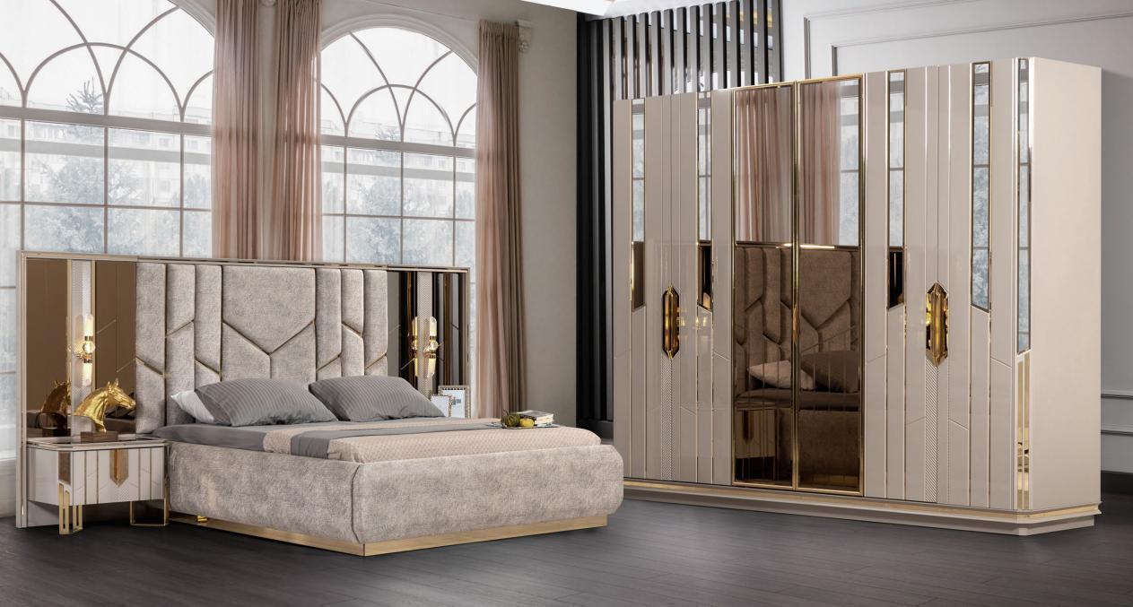 Garnitur Schlafzimmer Doppelbett Bett Nachttische 4tlg Beige Schrank