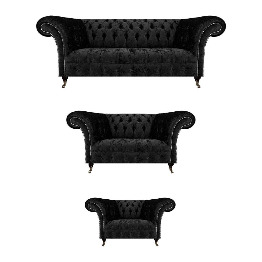 Luxus Schwarz Komplett Chesterfield Sofas Set Wohnzimmer Sessel Neu