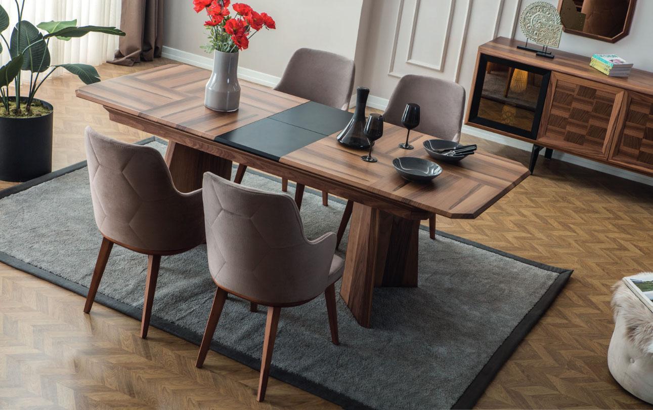 Komplette Essgruppe Designer Essecke Holz Esstisch 6x Polsterstühle