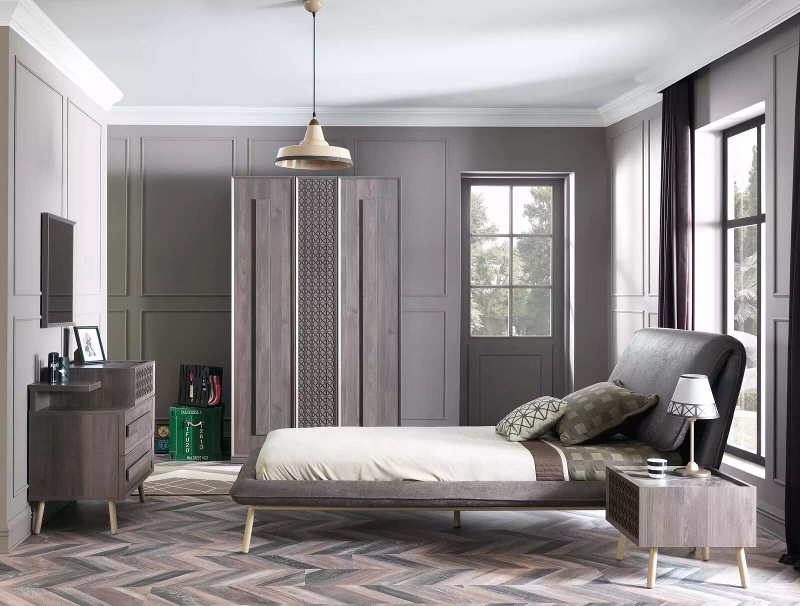 Komplete Jugendbett Kindermöbel Kinderzimmer Bett Holz Grau