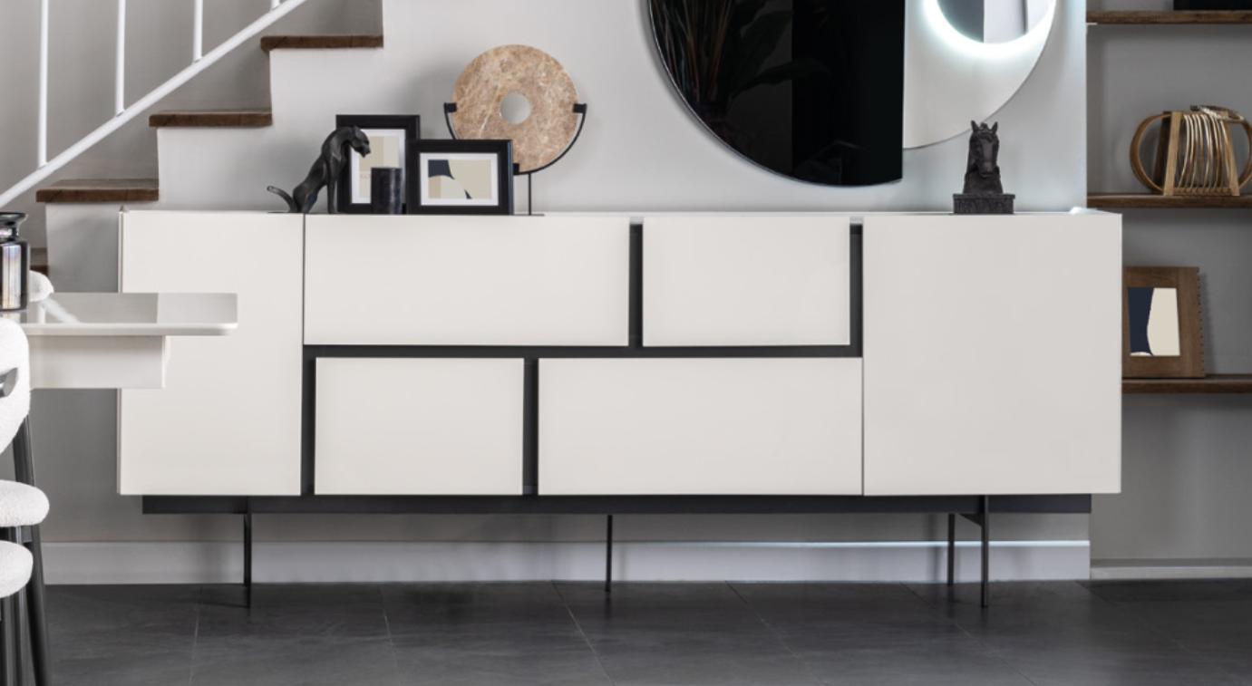 Robuste Schwarz-Weiße Anrichte Esszimmer Designer Holz Kommode Möbel