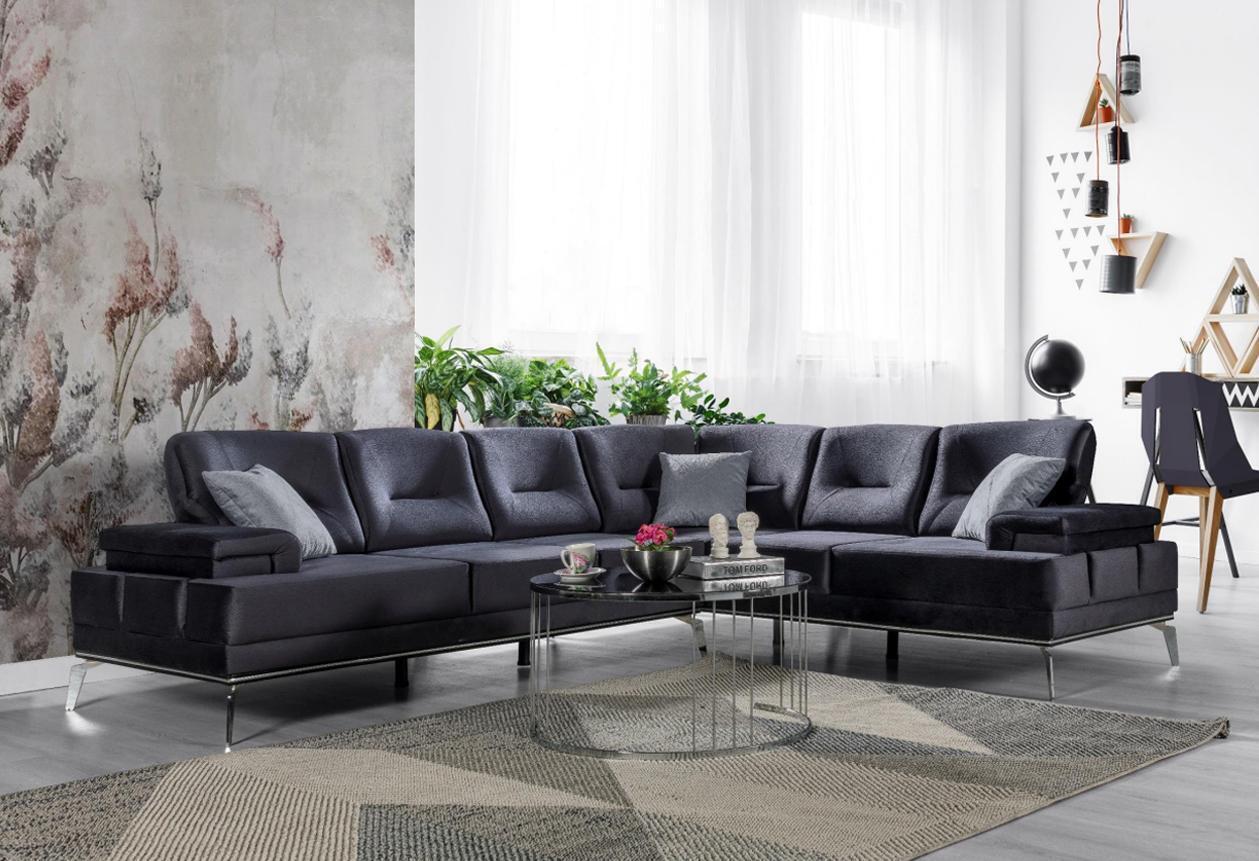 Graue Polstercouch Designer Edelstahl Ecksofa Moderne Wohnzimmer Möbel