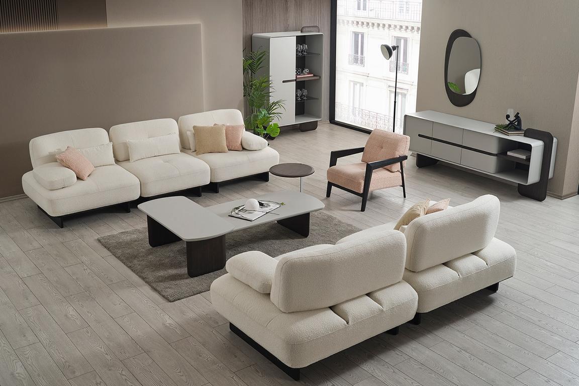Weiße Polster Wohnzimmer Garnitur 2x Sofas Couchtische Beistelltisch