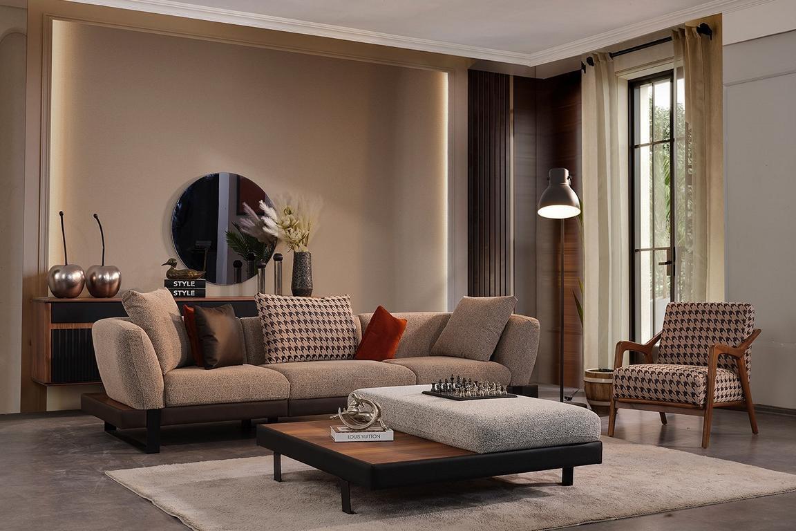 Beige Moderne Couchgarnitur Luxus 4-Sitzer Sofa Lehnsessel 2tlg Set Neu