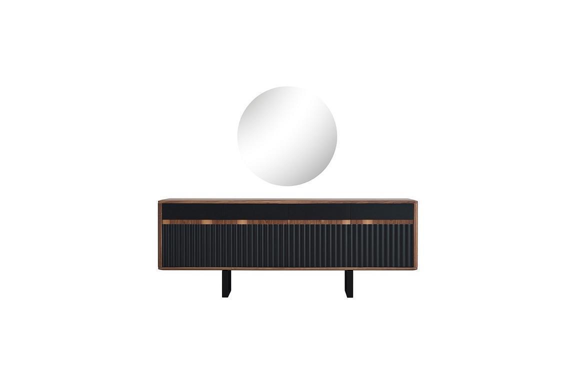 Schwarzes Designer Sideboard Luxuriöse Kommode Spiegel Anrichte 2tlg Set