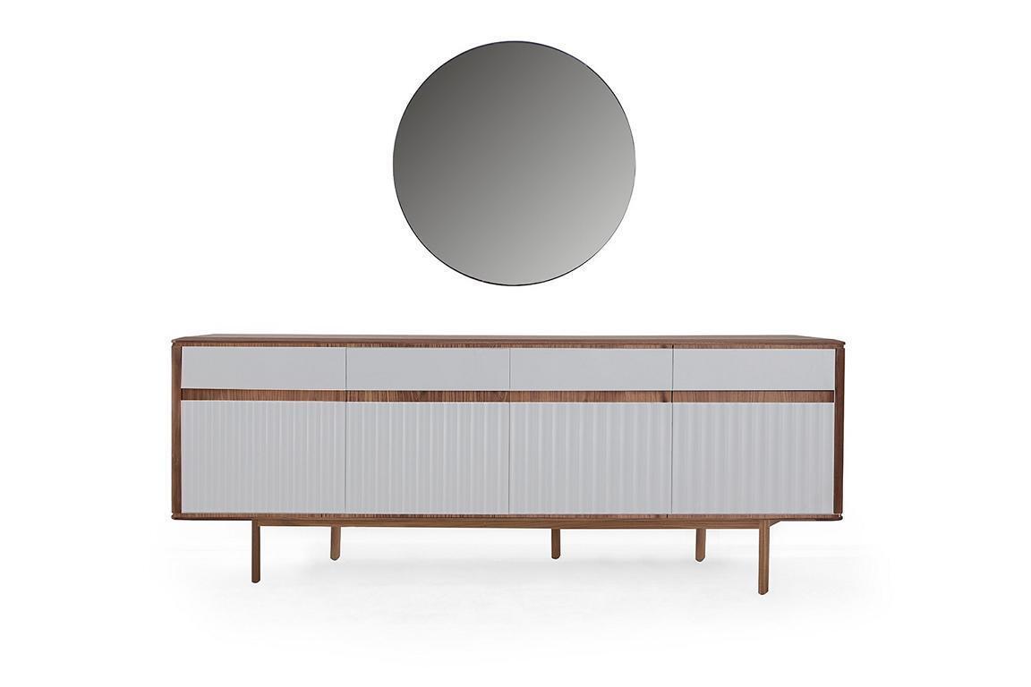 Luxuriöse 4-türige Kommode Spiegel Weißes Sideboard Designer Holz Möbel