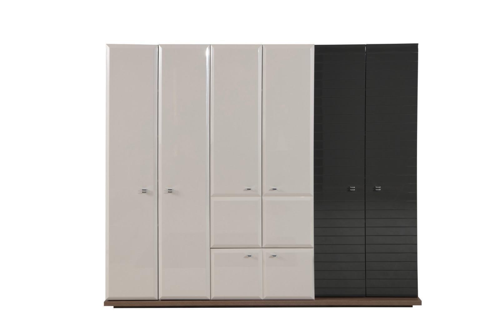 Weiß-Schwarzer Kleiderschrank Robuster 6-türiger Holzschrank Edle Möbel
