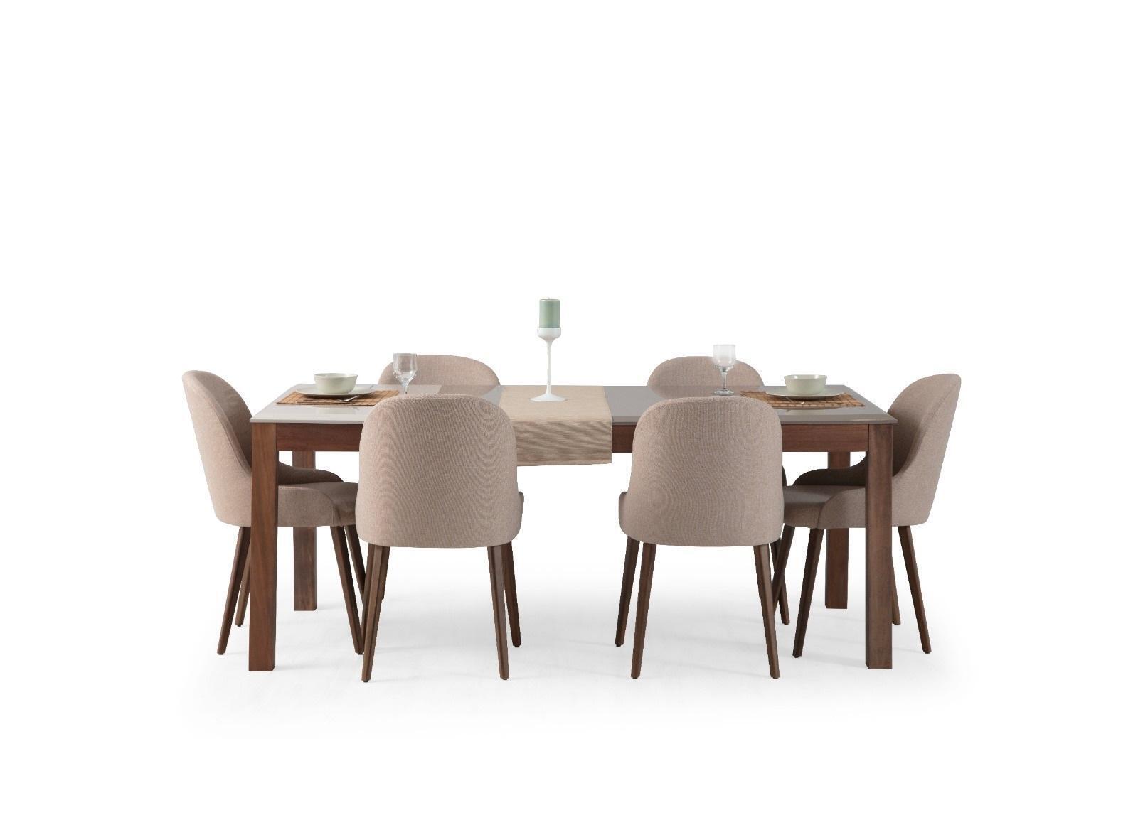 Beiges Designer Esszimmer Set Holztisch Moderne 6x Polsterstühle 7tlg