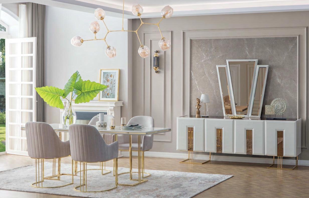 Stilvolle Esszimmer Garnitur Edelstahl Esstisch 6x Stühle Anrichte 8tlg