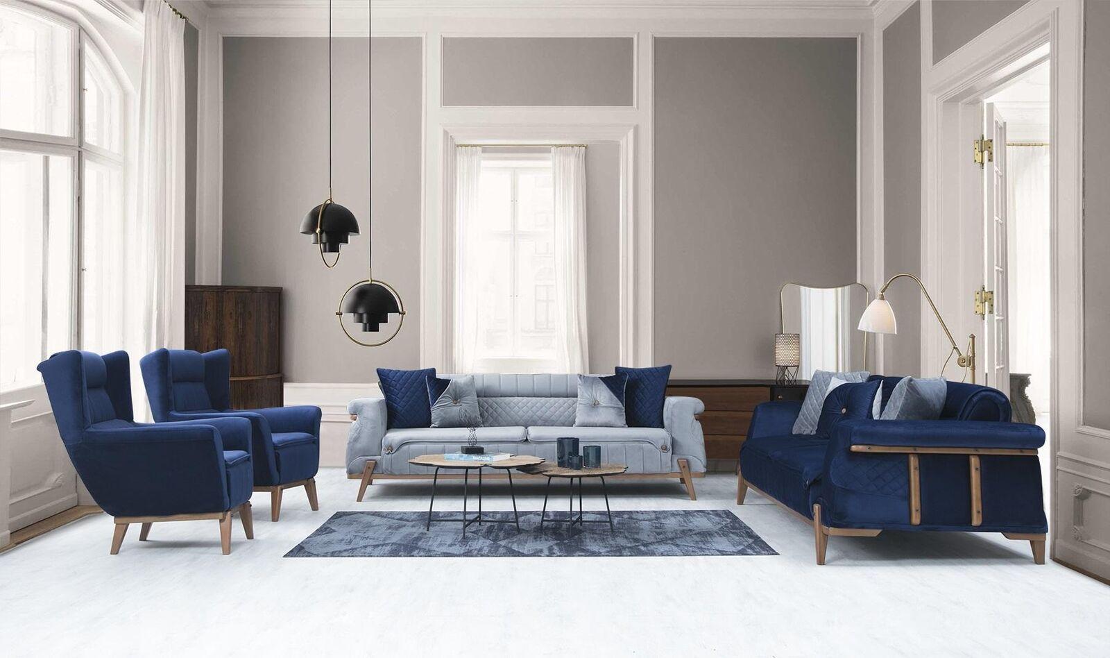 Designer Wohnzimmer Dreisitzer Sofas Luxus Couchen Polster Sessel 4tlg