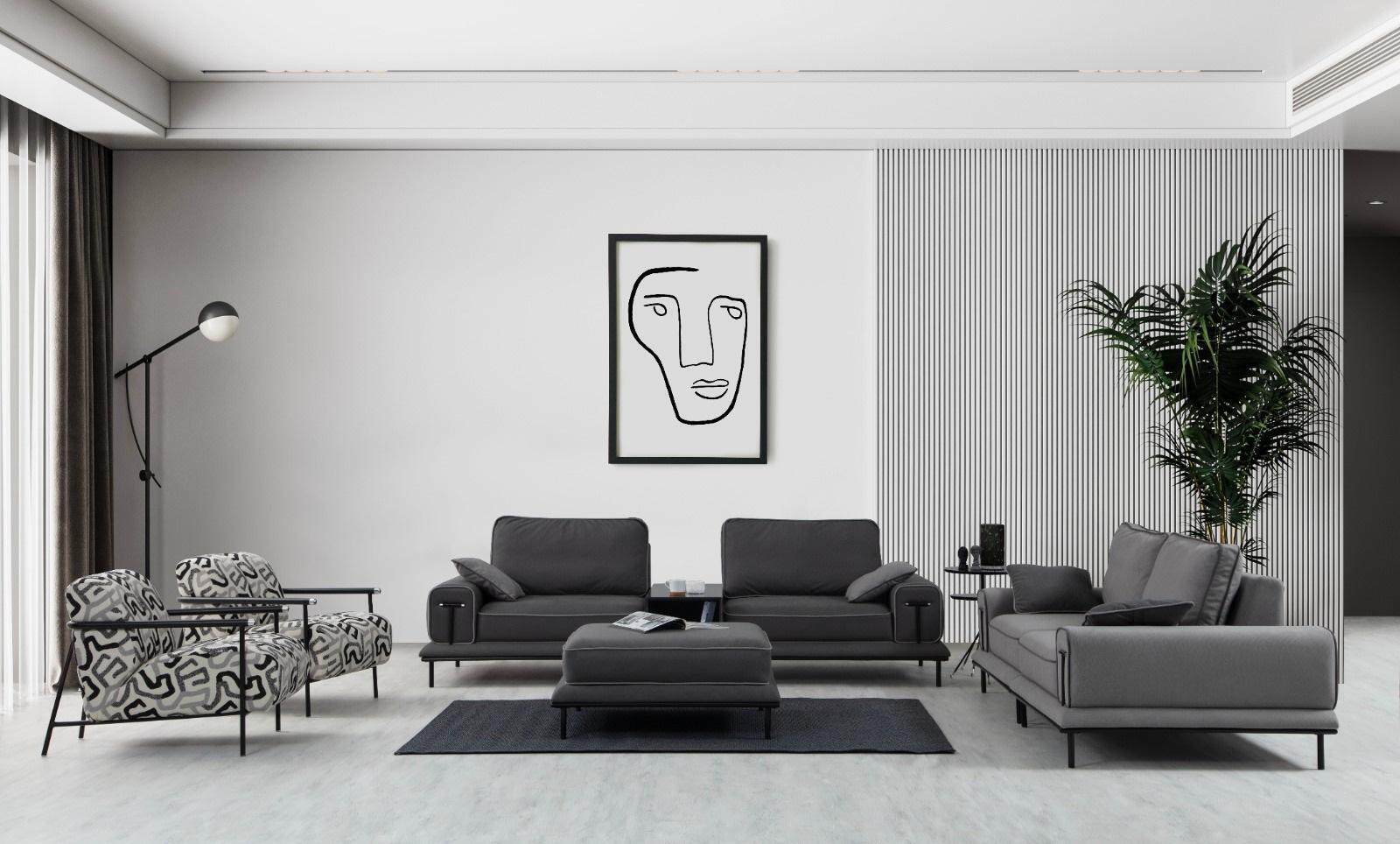 Luxuriöse Polster Garnitur Designer Dreisitzer Couch Sessel Hocker 5tlg