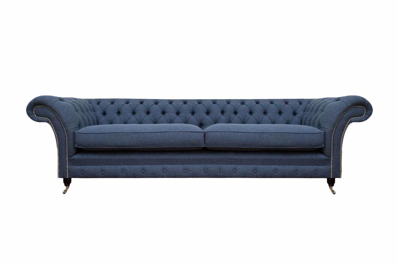 Luxus Sofa Couch Zweisitzer Blau Textil Stoff Wohnzimmer Chesterfield