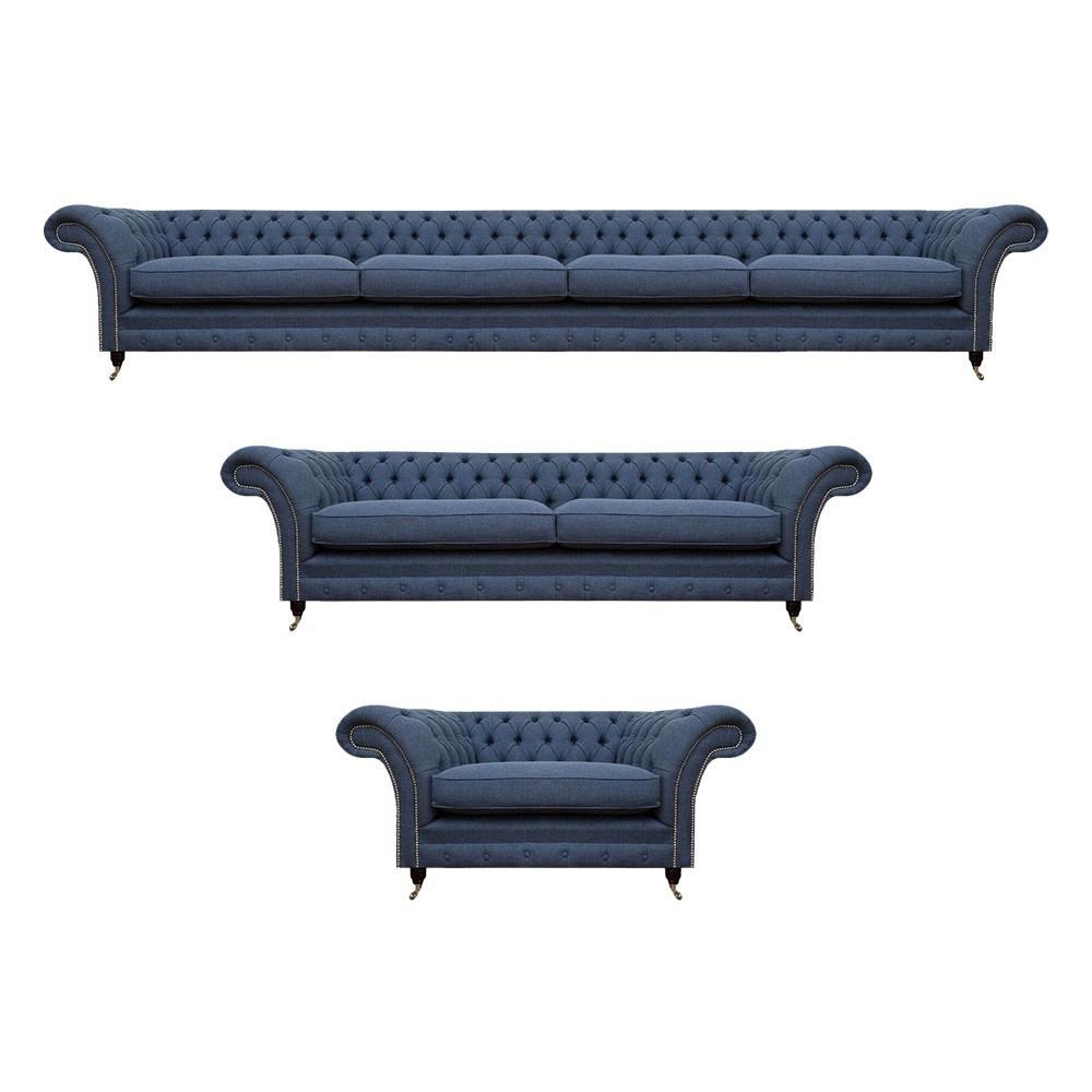 Luxus Möbel Sofa Set Blau Textil Komplett Wohnzimmer Chesterfield Sofagarnitur