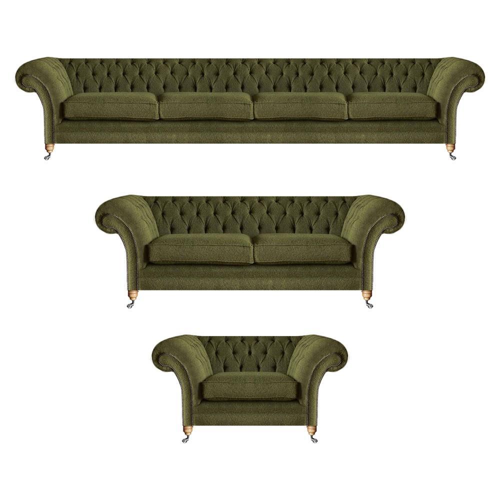 Modern Grün Komplett Polstermöbel Set 3tlg Sofagarnitur Design Chesterfield