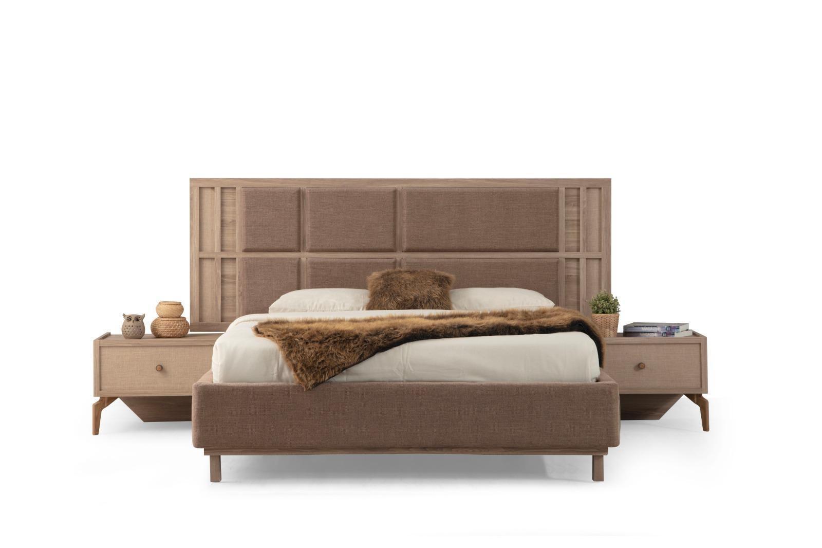 Braunes Schlafzimmer Set Designer Bettgestell 2x Nachtkonsolen 3tlg Neu